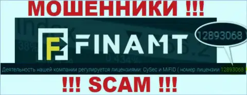 Мошенники Finamt LTD не скрывают свою лицензию, показав ее на интернет-ресурсе, но будьте очень осторожны !
