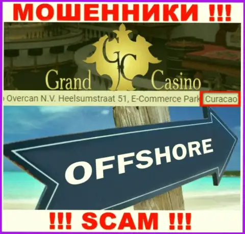 С конторой Grand Casino работать ВЕСЬМА РИСКОВАННО - скрываются в оффшорной зоне на территории - Кюрасао