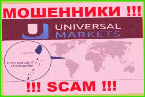Контора Universal Markets зарегистрирована довольно далеко от своих клиентов на территории St. Vincent and Grenadines