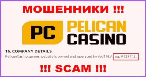 Номер регистрации PelicanCasino Games, взятый с их официального сервиса - 12974