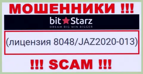 На сайте BitStarz предложена их лицензия, но это наглые мошенники - не нужно верить им