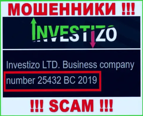 Инвестицо Лтд internet-мошенников Investizo Com зарегистрировано под этим номером - 25432 BC 2019