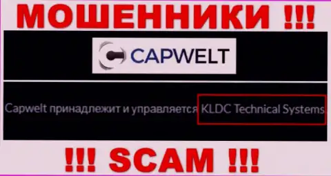 Юридическое лицо компании CapWelt - это KLDC Technical Systems, инфа взята с официального web-ресурса