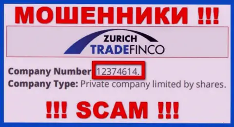 12374614 - рег. номер ZurichTradeFinco Com, который показан на официальном онлайн-сервисе компании