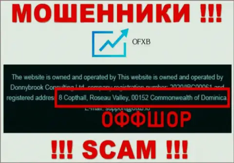 Контора OFXB пишет на сайте, что находятся они в офшорной зоне, по адресу: 8 Copthall, Roseau Valley, 00152 Commonwealth of Dominica