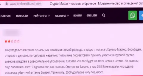 Отзыв, после анализа которого стало ясно, контора Crypto-Master Co Uk - МОШЕННИКИ !!!