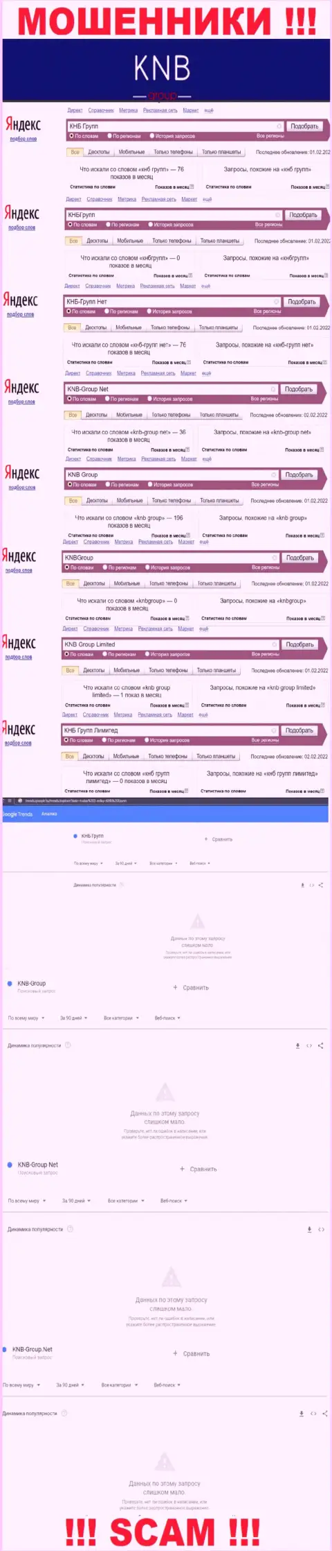 Скрин результатов онлайн запросов по противоправно действующей организации КНБГрупп