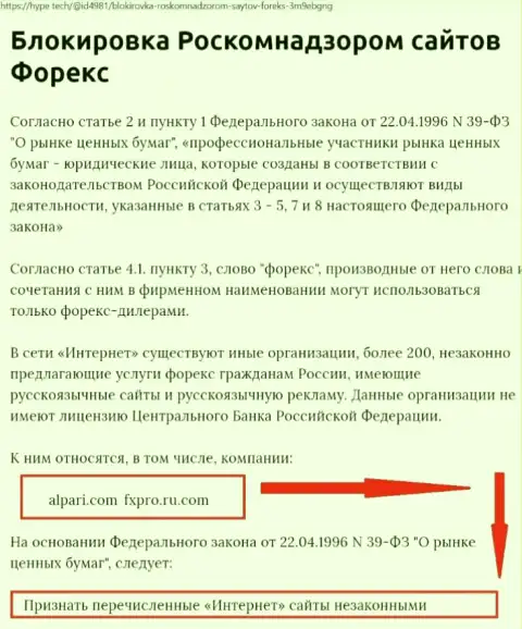 Данные о блокировке сервиса форекс-мошенников ФхПро