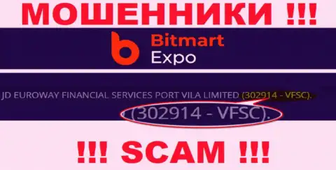 302914 - VFSC - регистрационный номер BitmartExpo Com, который указан на официальном информационном портале компании